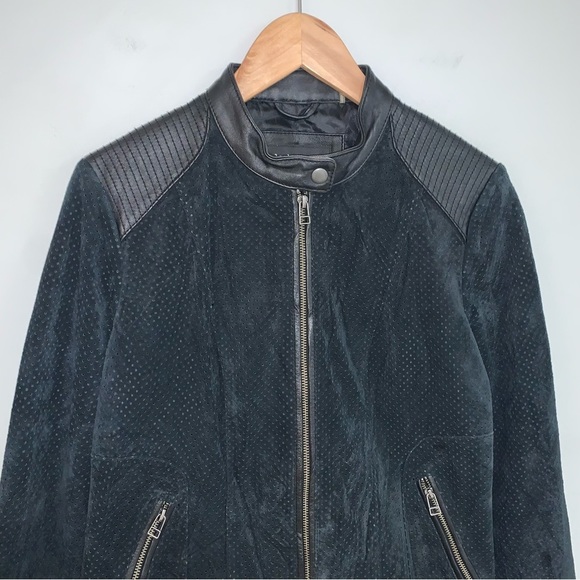 Black Rivet Moto Jacket Women's Size Medium Black Suede‎ Leather  Perforated - Picture 3 of 11